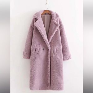 #56 Light Purple Lilac Sherpa Teddy Faux Fur Coat
